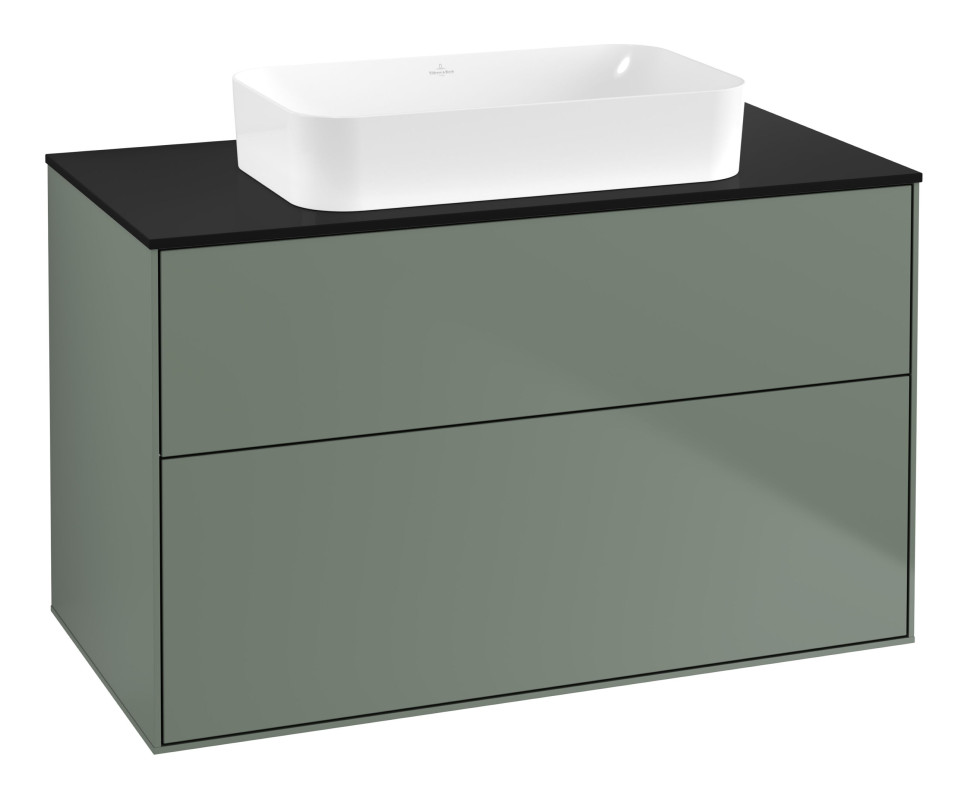 Тумба под раковину Villeroy & Boch Finion 100х50,1 см с подсветкой МДФ оливковый матовый лак/стекло черное матовое G64200GM