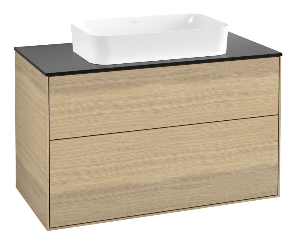 Тумба под раковину Villeroy & Boch Finion 100х50,1 см с подсветкой МДФ шпон дуба/стекло черное матовое G64200PC