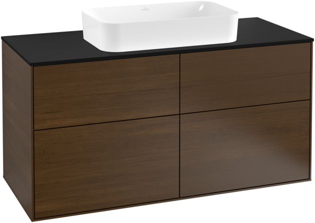 Тумба під раковину Villeroy & Boch Finion 120х50,1 см з підсвічуванням МДФ шпон волоського горіха/скло чорне матове G26200GN