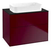 Тумба під раковину Villeroy & Boch Finion 80х50,1 см з підсвічуванням МДФ півонія матовий лак/скло чорне матове G63200HB