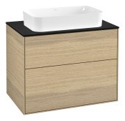 Тумба під раковину Villeroy & Boch Finion 80х50,1 см з підсвічуванням ДСП шпон дуба/скло чорне матове G63200PC