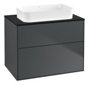 Тумба под раковину Villeroy & Boch Finion 80х50,1 см с подсветкой МДФ темно-синий матовый лак/стекло черное матовое G63200HG