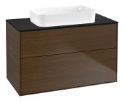 Тумба под раковину Villeroy & Boch Finion 100х50,1 см МДФ шпон грецкого ореха/стекло черное матовое F64200GN