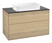 Тумба под раковину Villeroy & Boch Finion 100х50,1 см МДФ шпон дуба/стекло черное матовое F64200PC