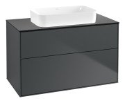 Тумба під раковину Villeroy & Boch Finion 100х50,1 см із підсвічуванням МДФ темно-синій матовий лак/скло чорне матове G64200HG