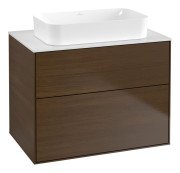 Тумба под раковину Villeroy & Boch Finion 80х50,1 см с подсветкой МДФ шпон грецкого ореха/стекло белое матовое G63100GN