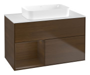 Тумба під раковину Villeroy & Boch Finion 100х50,1 см із підсвічуванням МДФ шпон волоського горіха/скло біле матове F651GNGN