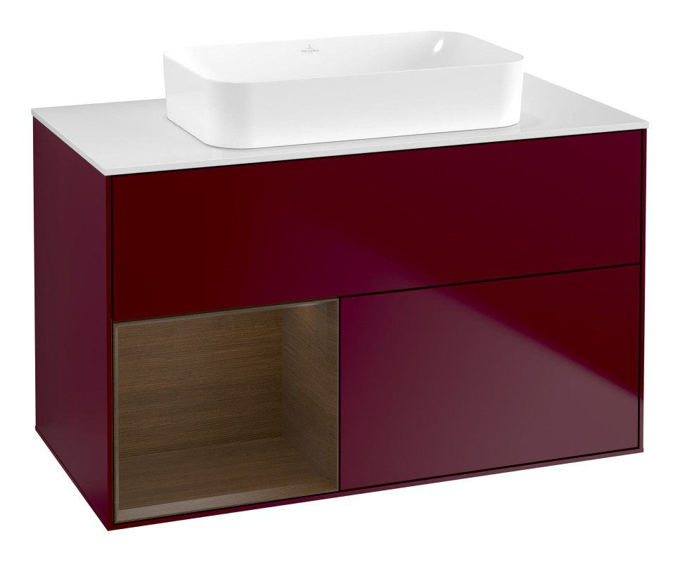 Тумба под раковину Villeroy & Boch Finion 100х50,1 см с подсветкой МДФ пион матовый лак/стекло белое матовое F651GNHB