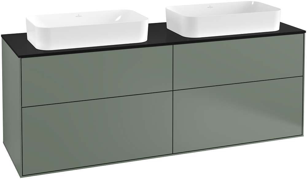 Тумба под раковину Villeroy & Boch Finion 160х50,1 см с подсветкой МДФ оливковый матовый лак/стекло черное матовое G31200GM