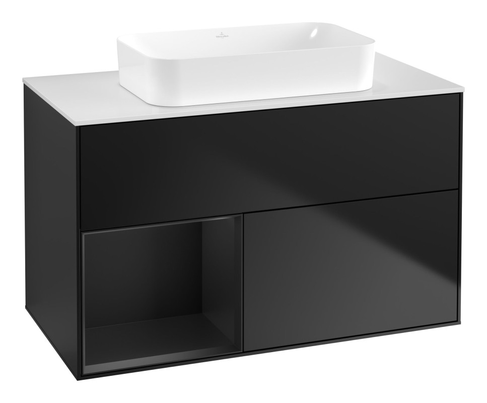 Тумба под раковину Villeroy & Boch Finion 100х50,1 см с подсветкой МДФ черный матовый лак/стекло белое матовое F651PDPD