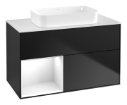 Тумба под раковину Villeroy & Boch Finion 100х50,1 см с подсветкой МДФ черный матовый лак/стекло белое матовое F651GFPD