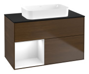 Тумба под раковину Villeroy & Boch Finion 100х50,1 см с подсветкой МДФ шпон грецкого ореха/стекло черное матовое F652GFGN