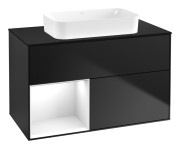 Тумба под раковину Villeroy & Boch Finion 100х50,1 см с подсветкой МДФ черный матовый лак/стекло черное матовое F652GFPD