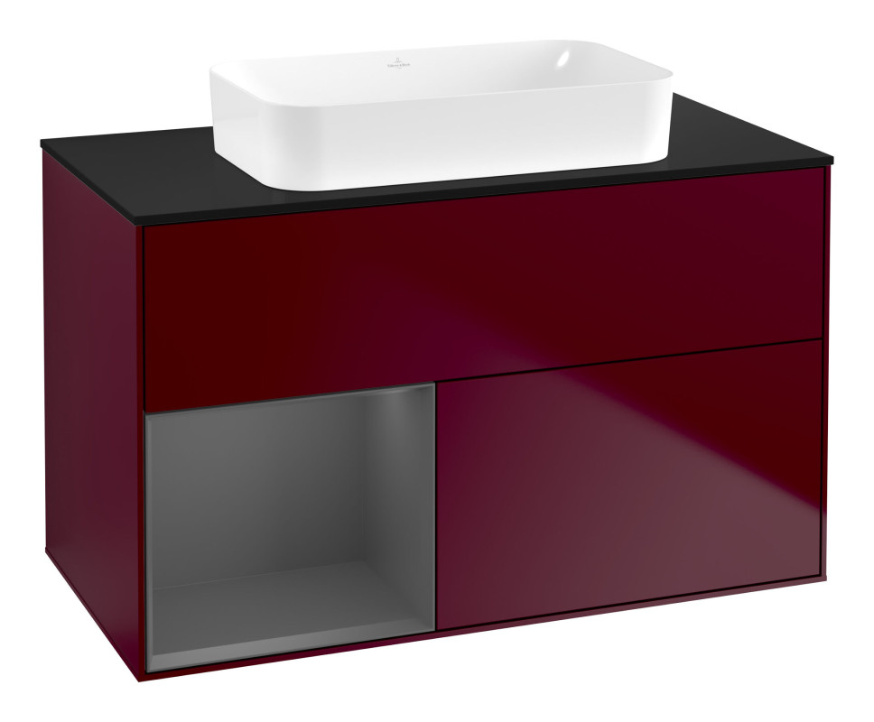 Тумба под раковину Villeroy & Boch Finion 100х50,1 см с подсветкой МДФ пион матовый лак/стекло черное матовое F652GKHB