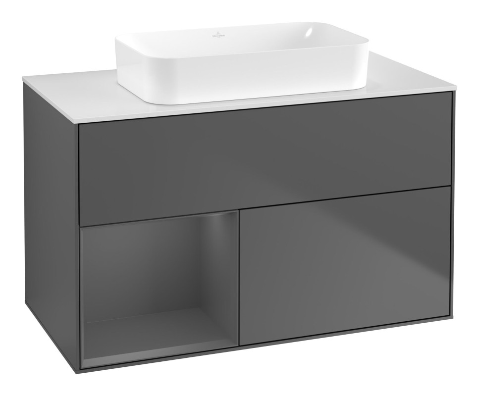 Тумба під раковину Villeroy & Boch Finion 100х50,1 см з підсвічуванням МДФ антрацит матовий лак/скло біле матове F651GKGK