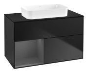 Тумба под раковину Villeroy & Boch Finion 100х50,1 см с подсветкой МДФ черный матовый лак/стекло черное матовое F652GKPD