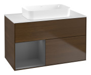 Тумба под раковину Villeroy & Boch Finion 100х50,1 см с подсветкой МДФ шпон грецкого ореха/стекло белое матовое F651GKGN