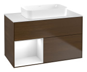 Тумба под раковину Villeroy & Boch Finion 100х50,1 см с подсветкой МДФ шпон грецкого ореха/стекло белое матовое F651GFGN