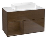 Тумба под раковину Villeroy & Boch Finion 100х50,1 см с подсветкой МДФ шпон грецкого ореха/стекло белое матовое F651GNGN