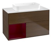 Тумба под раковину Villeroy & Boch Finion 100х50,1 см с подсветкой МДФ шпон грецкого ореха/стекло белое матовое F651HBGN