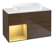 Тумба під раковину Villeroy & Boch Finion 100х50,1 см із підсвічуванням МДФ шпон волоського горіха/скло біле матове F651HFGN