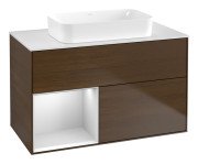 Тумба под раковину Villeroy & Boch Finion 100х50,1 см с подсветкой МДФ шпон грецкого ореха/стекло белое матовое F651MTGN