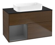 Тумба під раковину Villeroy & Boch Finion 100х50,1 см із підсвічуванням МДФ шпон волоського горіха/скло чорне матове F652GKGN