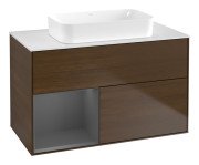 Тумба під раковину Villeroy & Boch Finion 100х50,1 см із підсвічуванням МДФ шпон волоського горіха/скло біле матове F651GKGN