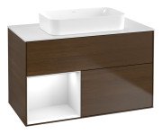 Тумба під раковину Villeroy & Boch Finion 100х50,1 см із підсвічуванням МДФ шпон волоського горіха/скло біле матове F651GFGN