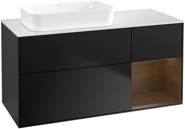 Тумба под раковину Villeroy & Boch Finion 120х50,1 см с подсветкой МДФ черный матовый лак/стекло белое матовое G691GNPD