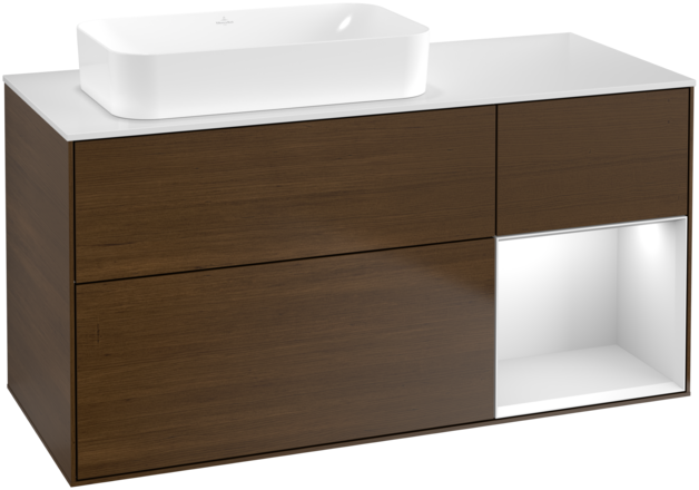 Тумба под раковину Villeroy & Boch Finion 120х50,1 см с подсветкой МДФ шпон грецкого ореха/стекло белое матовое G691MTGN