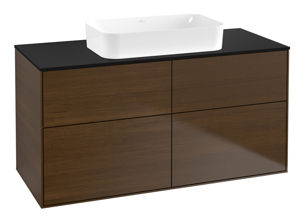 Тумба під раковину Villeroy & Boch Finion 120х50,1 см МДФ шпон волоського горіха/скло чорне матове F67200GN