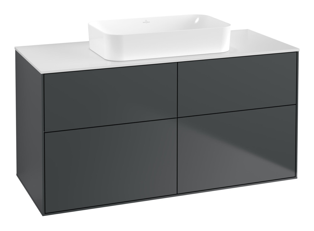 Тумба під раковину Villeroy & Boch Finion 120х50,1 см МДФ темно-синій матовий лак/скло біле матове F67100HG