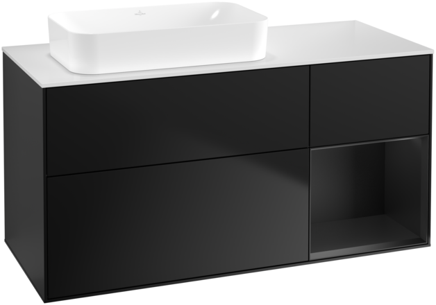 Тумба під раковину Villeroy & Boch Finion 120х50,1 см із підсвічуванням МДФ чорний матовий лак/скло біле матове G691PDPD