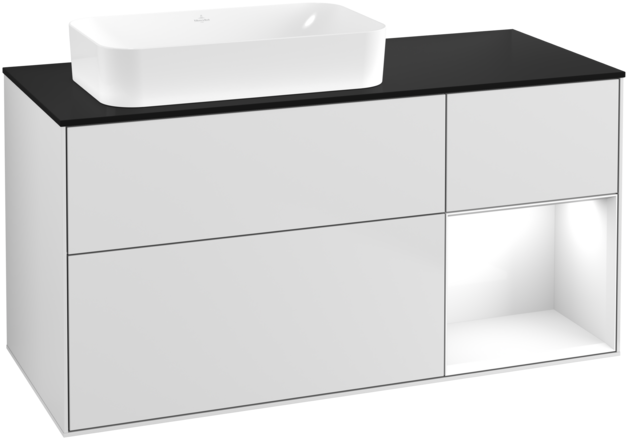 Тумба під раковину Villeroy & Boch Finion 120х50,1 см із підсвічуванням МДФ білий матовий лак/скло чорне матове G692GFMT