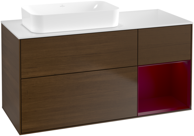 Тумба под раковину Villeroy & Boch Finion 120х50,1 см с подсветкой МДФ шпон грецкого ореха/стекло белое матовое G691HBGN