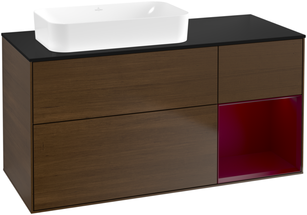 Тумба під раковину Villeroy & Boch Finion 120х50,1 см з підсвічуванням МДФ шпон волоського горіха/скло чорне матове G692HBGN