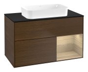 Тумба под раковину Villeroy & Boch Finion 100х50,1 см с подсветкой МДФ шпон грецкого ореха/стекло черное матовое G662PCGN