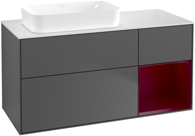 Тумба під раковину Villeroy & Boch Finion 120х50,1 см з підсвічуванням антрацит матовий лак/скло біле матове G691HBGK