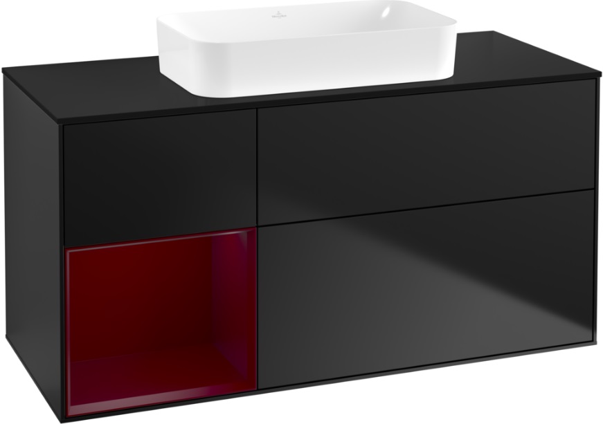 Тумба под раковину Villeroy & Boch Finion 120х50,1 см с подсветкой МДФ черный матовый лак/стекло черное матовое F702HBPD