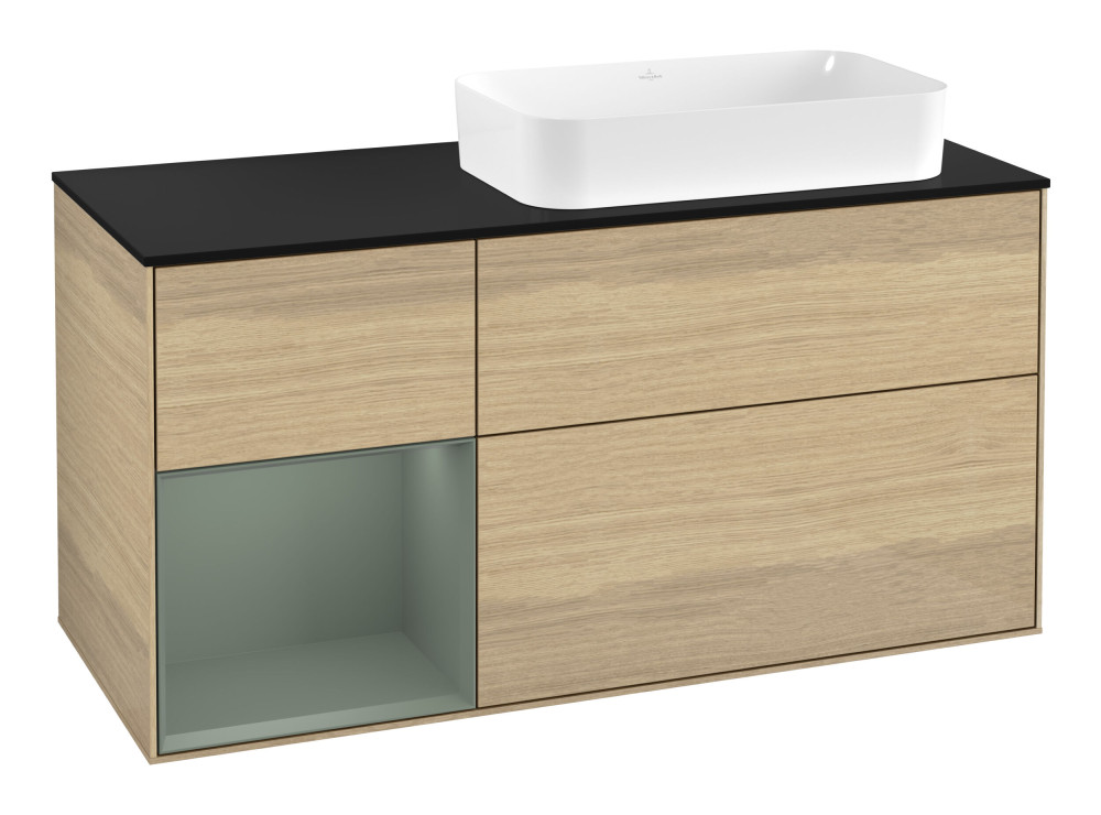 Тумба под раковину Villeroy & Boch Finion 120х50,1 см с подсветкой МДФ шпон дуба/стекло черное матовое G682GMPC