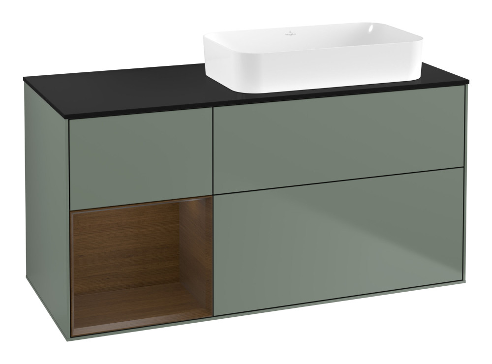 Тумба под раковину Villeroy & Boch Finion 120х50,1 см с подсветкой МДФ оливковый матовый лак/стекло черное матовое G682GNGM