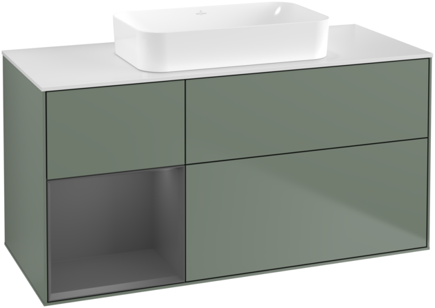 Тумба под раковину Villeroy & Boch Finion 120х50,1 см с подсветкой МДФ оливковый матовый лак/стекло белое матовое F701GKGM