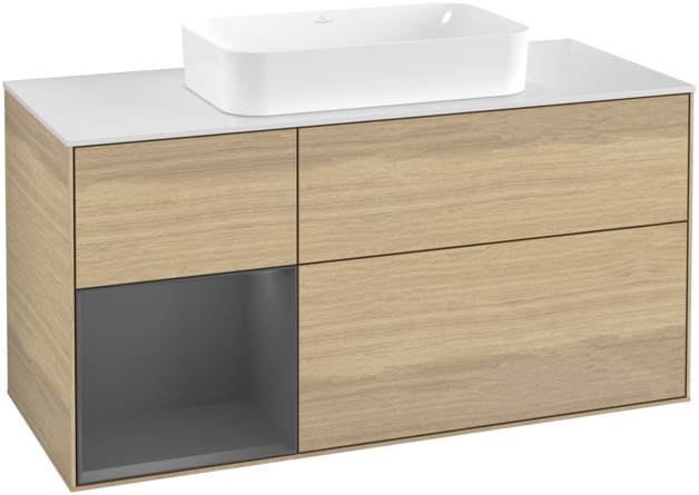 Тумба под раковину Villeroy & Boch Finion 120х50,1 см с подсветкой МДФ шпон дуба/стекло белое матовое F701GKPC