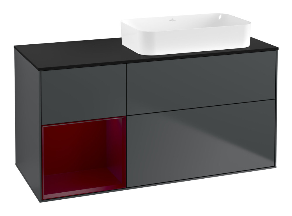 Тумба под раковину Villeroy & Boch Finion 120х50,1 см с подсветкой МДФ темно-синий матовый лак/стекло черное матовое G682HBHG