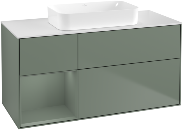 Тумба под раковину Villeroy & Boch Finion 120х50,1 см с подсветкой МДФ оливковый матовый лак/стекло белое матовое F701GMGM