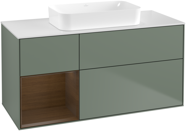 Тумба под раковину Villeroy & Boch Finion 120х50,1 см с подсветкой МДФ оливковый матовый лак/стекло белое матовое F701GNGM