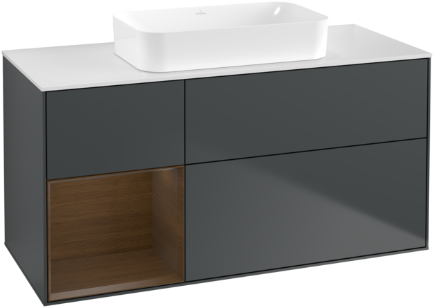 Тумба под раковину Villeroy & Boch Finion 120х50,1 см с подсветкой МДФ темно-синий матовый лак/стекло белое матовое F701GNHG