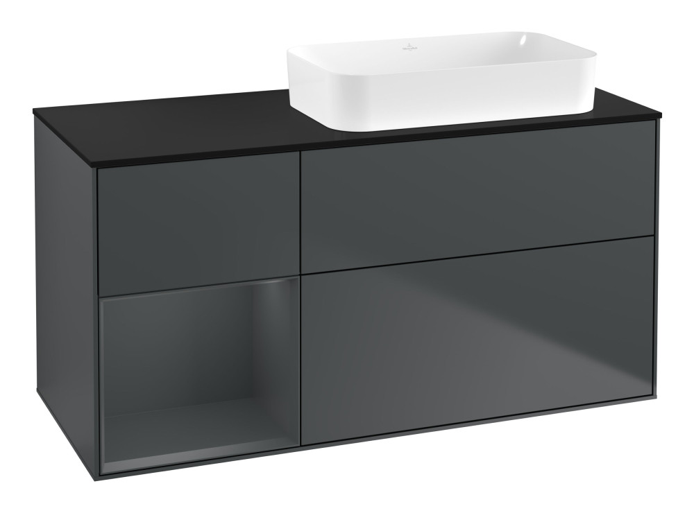 Тумба под раковину Villeroy & Boch Finion 120х50,1 см с подсветкой МДФ темно-синий матовый лак/стекло черное матовое G682HGHG