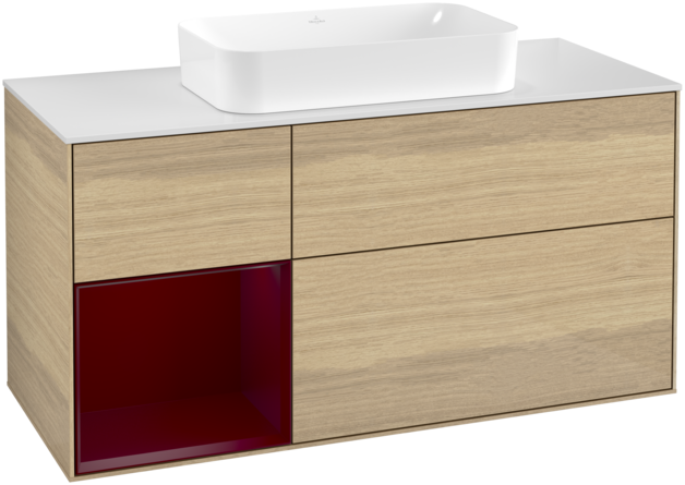 Тумба под раковину Villeroy & Boch Finion 120х50,1 см с подсветкой МДФ шпон дуба/стекло белое матовое F701HBPC